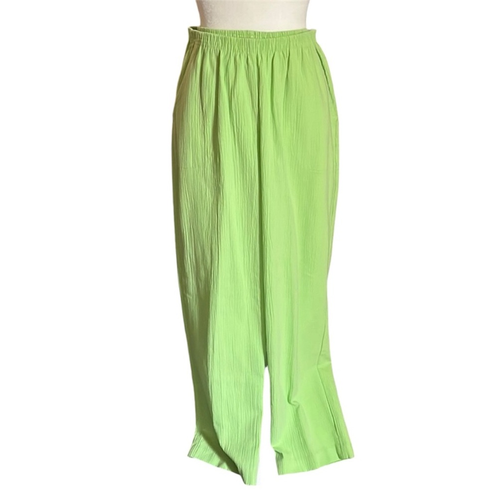 Haband Petite Green Crinkle Textured Pants Size 16